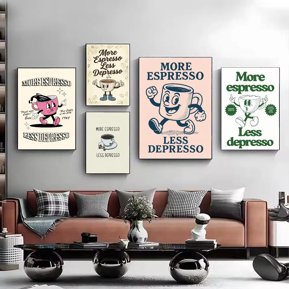 More Espresso Less Depresso Poster HD Wall Art Aesthetic Home Decor for Living Room Bedroom Café Office Stylish Gift