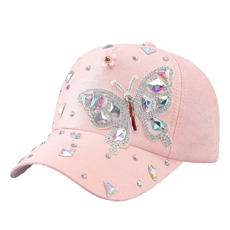 

Colorful butterfly rhinestone baseball cap, women's butterfly glitter sunshade duckbill cap, in stock, women's baseball cap, spr