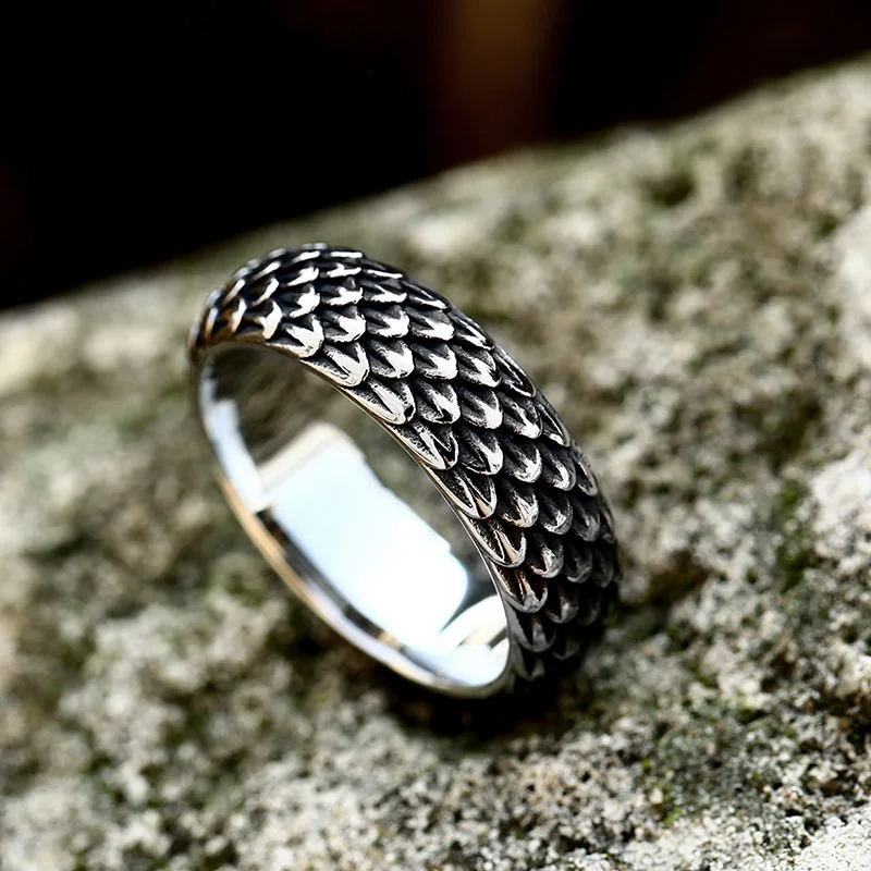 Steel Soldier Dragon Scale Ring Vintage Personality Men\'s Index Finger Ring Punk Alloy Norse Viking Rings Jewelry