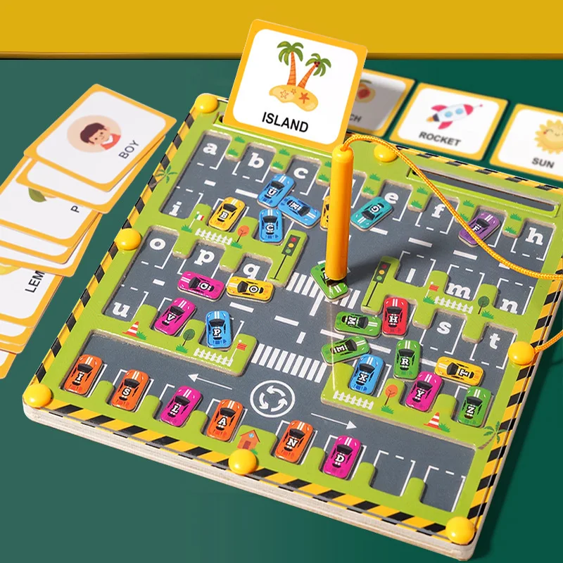 Montessori Magnetische Alphabet Labyrinth Brief Puzzle Holz Pädagogisches Spielzeug Parkplatz Zeichenbrett Frühen Lernen Aktivitäten Geschenke