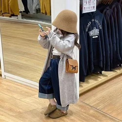 Girls Fashion Cardigan Jackets New Kids Spring Autumn Casual Coats Children Hooded Trend Long Jumper Versatile Knitted Clothing