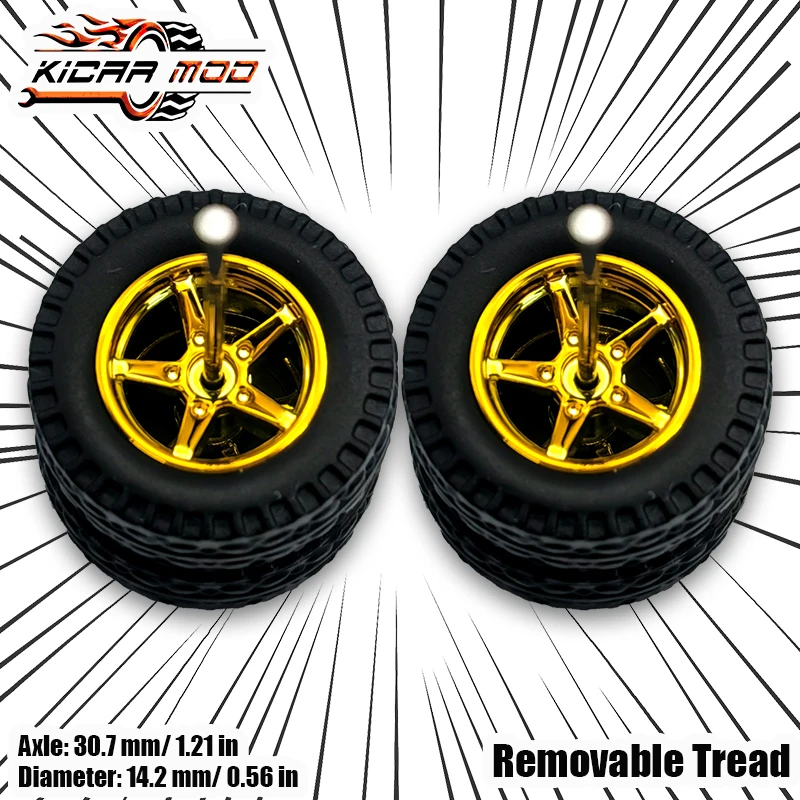 KicarMod 1/64 Off-Road Wheels (1set) for 1:64 Monster Truck Model Car Wheel Track: 0.71In Rubber Tires Set for Hot Wheels Toys