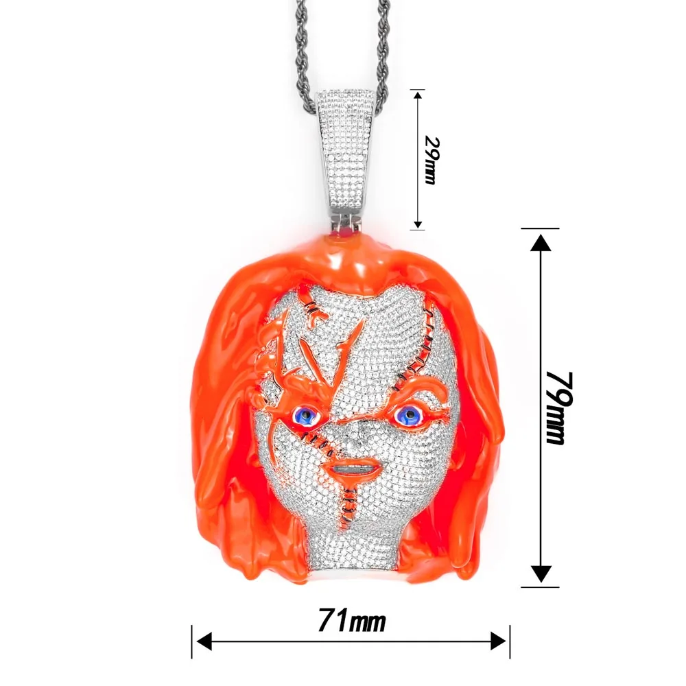 Cartoon Sparkling Pendant Full Diamond Punk Iced Out Hip-hop Necklace Accessory Rapper Jewelry Gifts Men Girl Boy Friends