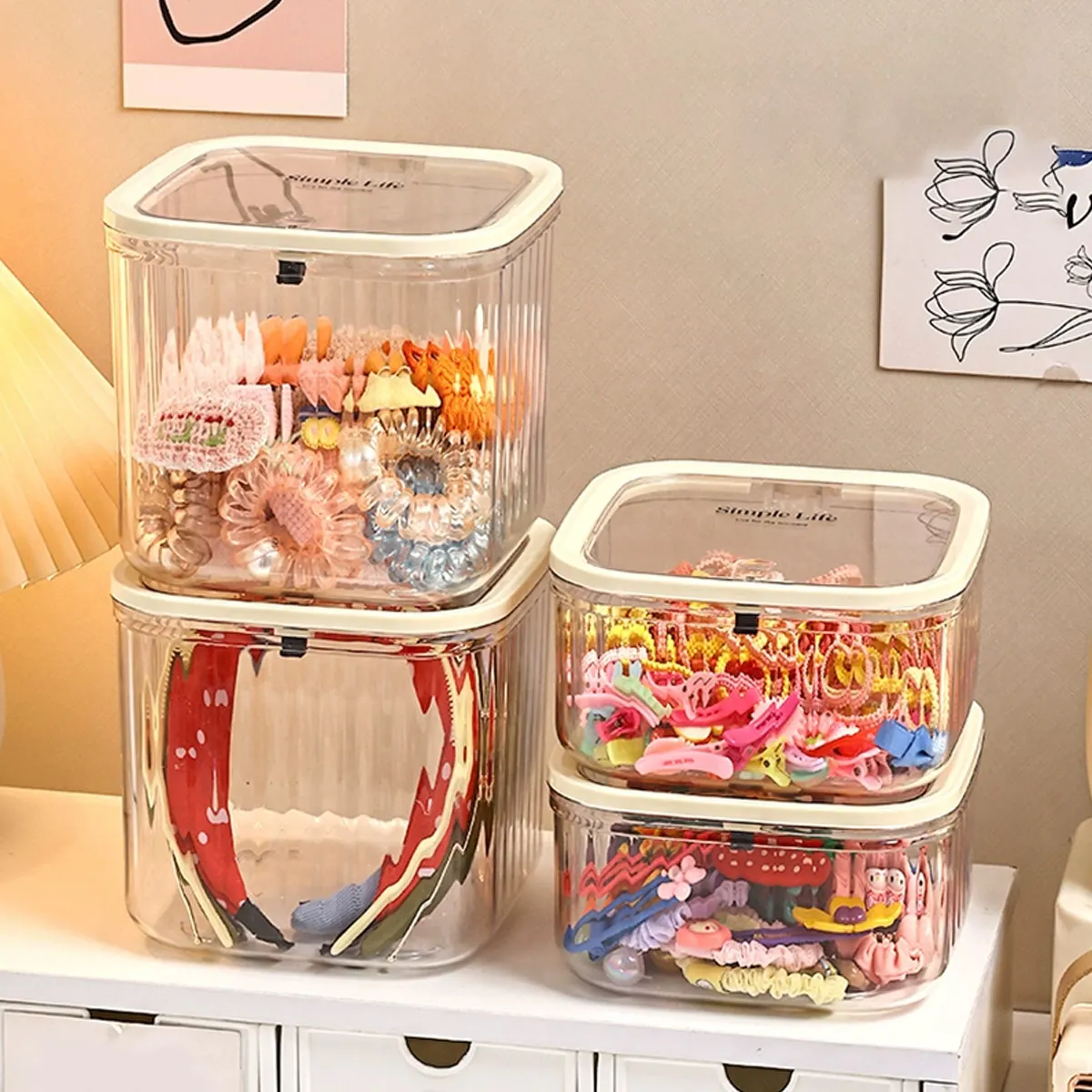 Hair Accessories Organizer Storage Box Large Capacity Transparent Dust-Proof for Headband Bows Jewelry Cotton Swab Organization