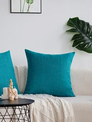 Teal Soft Cushion Cover Decorative Solid Color Linen Pillowcase for All Seasons Multi-size Home Sofa Customizable Pillow Cover