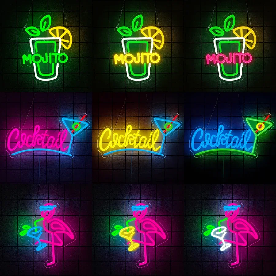 Neon Light for Business Sign Home Bar Man Cave Kitchen Club Party Mojito Neon Sign Cocktail LED Light Up Sign for Bar Wall Decor
