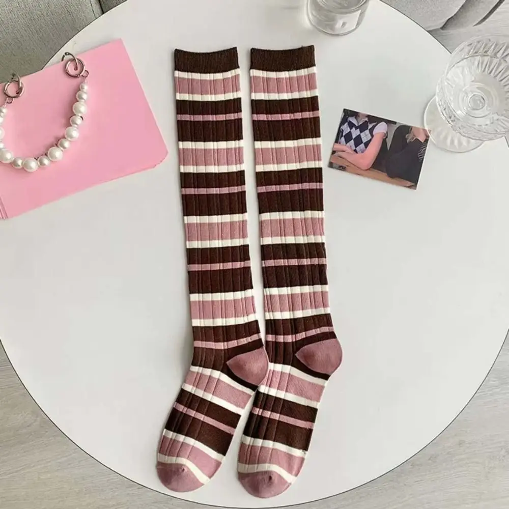 Elegant Stripe Stripe High Tube Socks About Knee High Rose Red Series Long Tube Stockings Sports Elastic Girl Golf Socks Lady