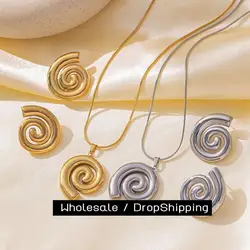 CARLIDANA Luxury 18k Gold Plated Women Fashion Jewelry Necklaces Stainless Steel Spiral Stud Earrings Pendant Necklace