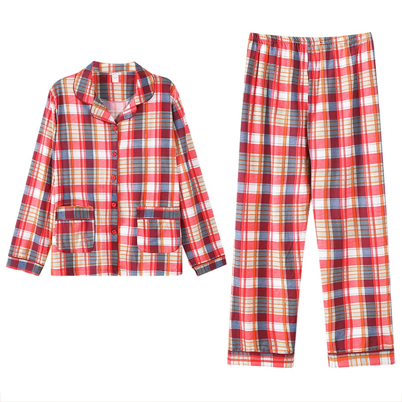 

Autumn New Red Grid Pajamas 2 Pcs Shirt&pant Long Sleeve Home Clothes Casual Women Loungewear Sleepwear Comfy Nightwear Bathrobe