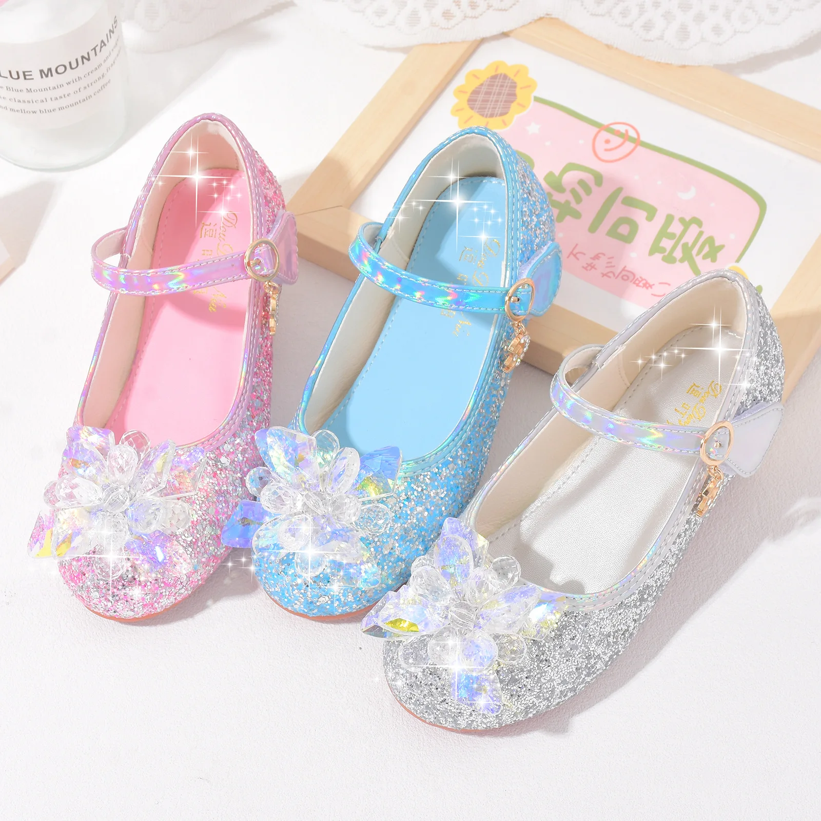 Party Dresses Shoes Heel Girls Glitter Elegant Girl Heels Shoes Child Shoe Low Heeled Bow Sequins Kids High Heels 3- 12 Year Old