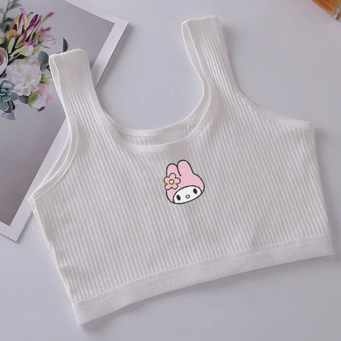 Soutien-gorge en coton Hello Kittile pour adolescentes, sous-vêtements de sport Kawaii, Sanrios Melody Cinnamoroll, culotte en Y pour filles