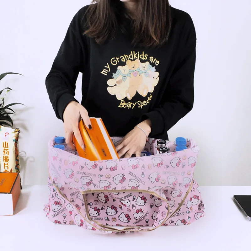 حقيبة قماش أكسفورد من HelloKitty، قابلة للطي، ذات سعة كبيرة، حقيبة حماية البيئة، حقيبة تخزين محمولة للتسوق والنزهات