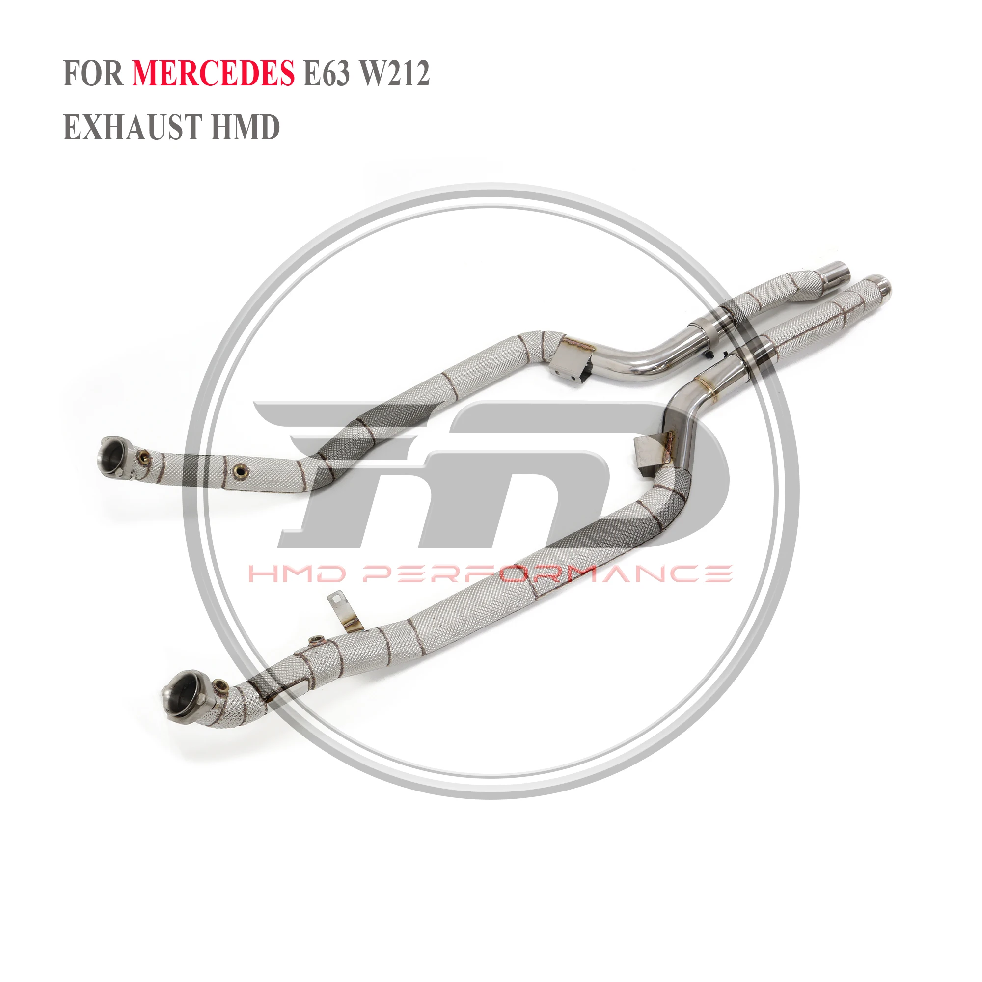 HMD 뜨거운 판매 스테인레스 스틸 배기 시스템 열 차폐 장치가있는 메르세데스 벤츠 AMG E63 W212 용 고 유량 성능 다운 파이프
