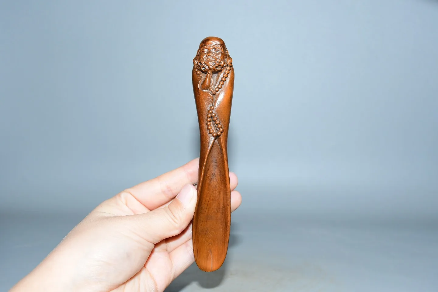 

6"Tibetan Temple Collection Old Boxwood Bodhidharma Buddha statue Damo tea spoon Tea spatula tool Amulet Amass wealth Ornaments