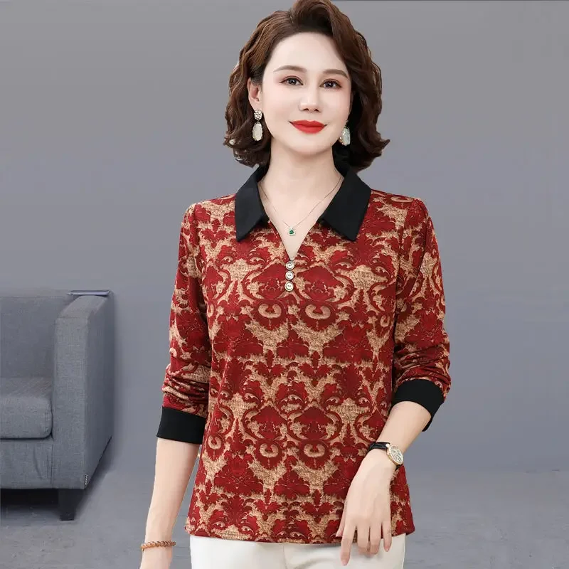 

Middle-aged and Elderly Mothers to Wear Outside New Long-sleeved T-shirt Tops