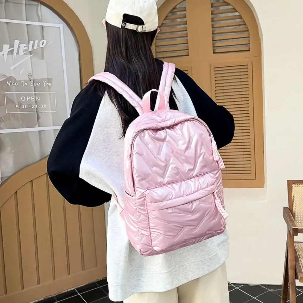 Vintage Solid Color Space Cotton Backpack Nylon Cloud Bubble Shoulder Bag Knapsack Pleated Student Schoolbag Teenagers