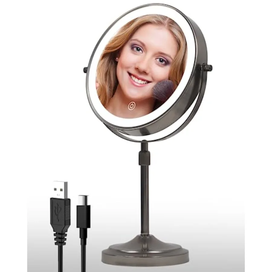 

9" Lighted Makeup Mirror with with Lights and Magnification 1X/10x, 5000mAh Rechargeable Magnifying Vanity Mirror, 3 Light Colo