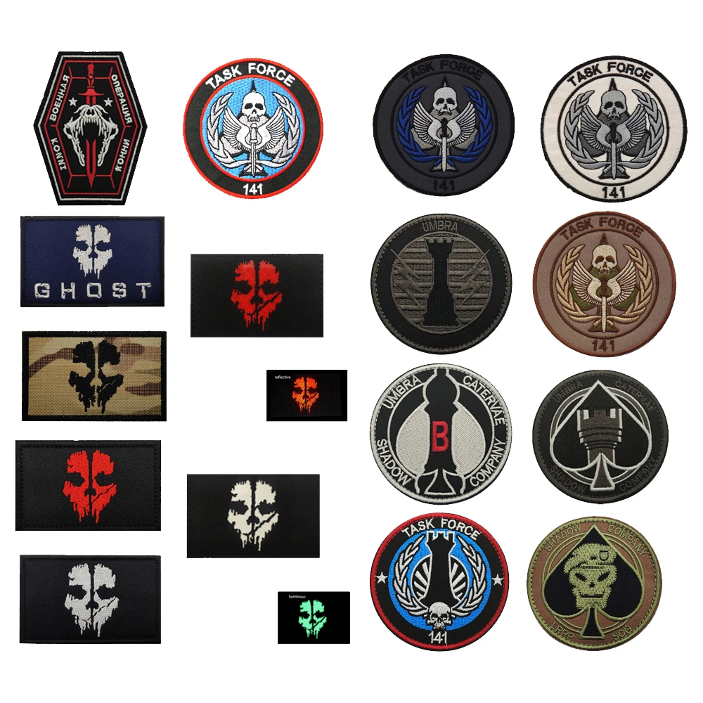 Newly Designed Embroidered Call of Duty Ghost Mask Magic Armband Bag Accessory Backpack Patches for Clothing