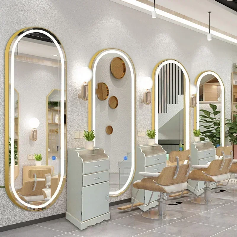 Beauty Chair and Mirror Set Gold Light Emitting Diode Salon Mirror Hair Salon Mirror Design