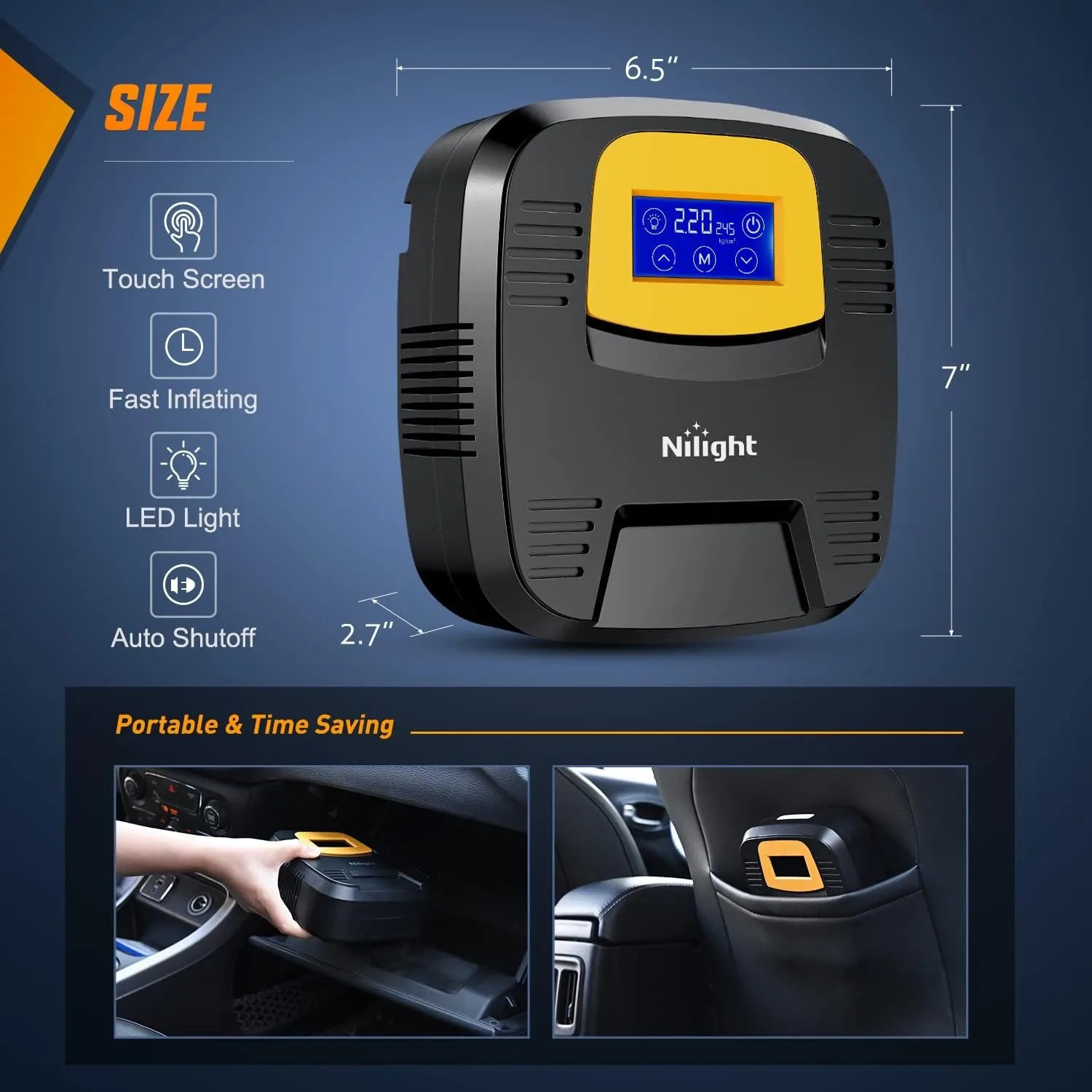 Nilight Tire Inflator Air Compressor 12V DC Portable Pump with Digital Pressure Gauge 150PSI Auto LED Light for Car ATV Bicycles