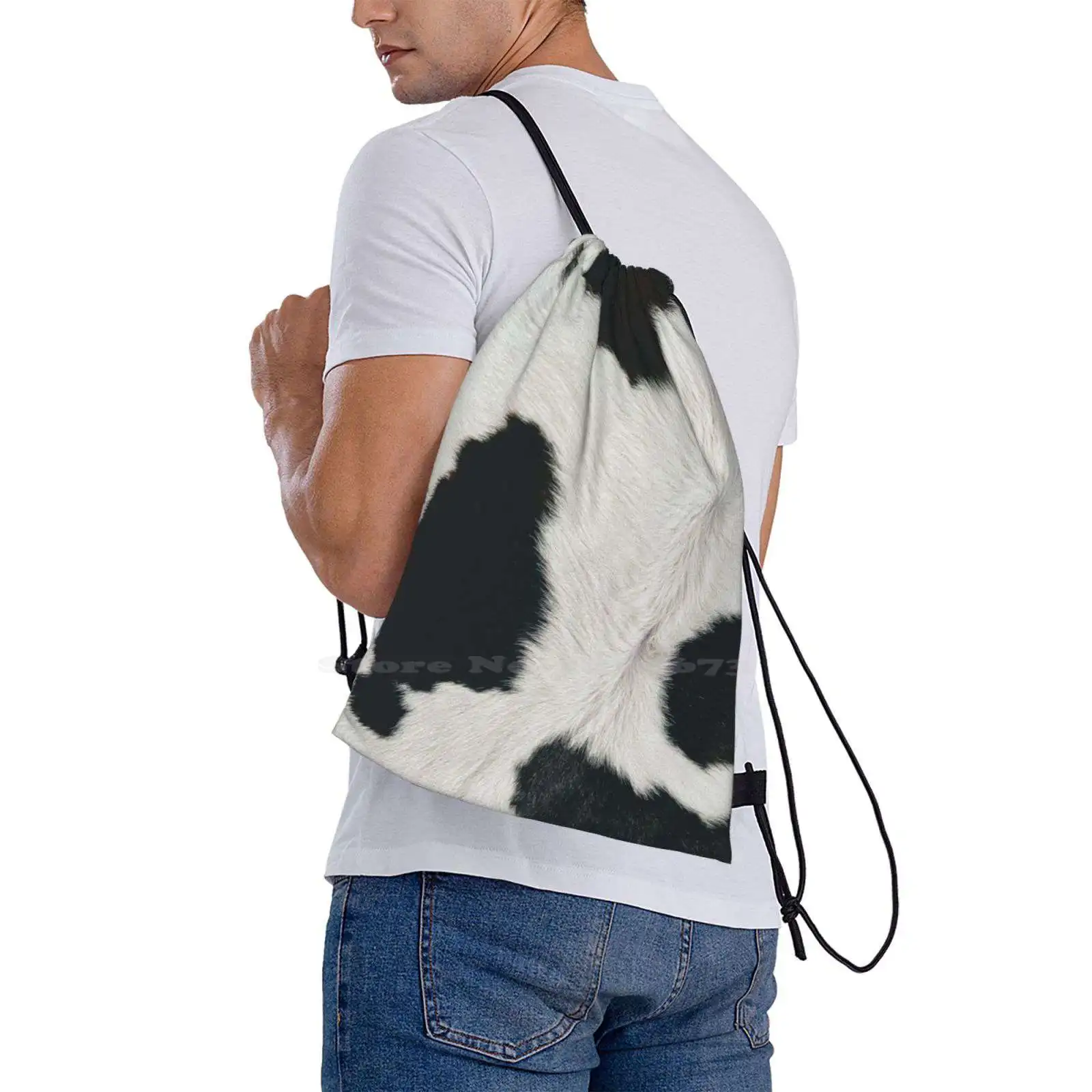 Cowhide Hot Sale Schoolbag Backpack Fashion Bags Black And White Cow Spotted Cow Farm Animal Animal Pattern Spotted Animal image 6