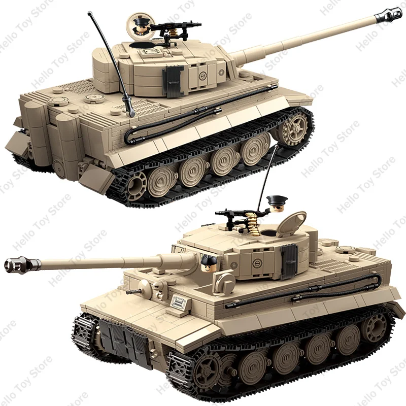 2024 Military Heavy Tank Panzerkampfwagen VI Ausf. E Tiger I Building Blocks World War 2 Army Soldier WW2 Bricks Model Kids Toys