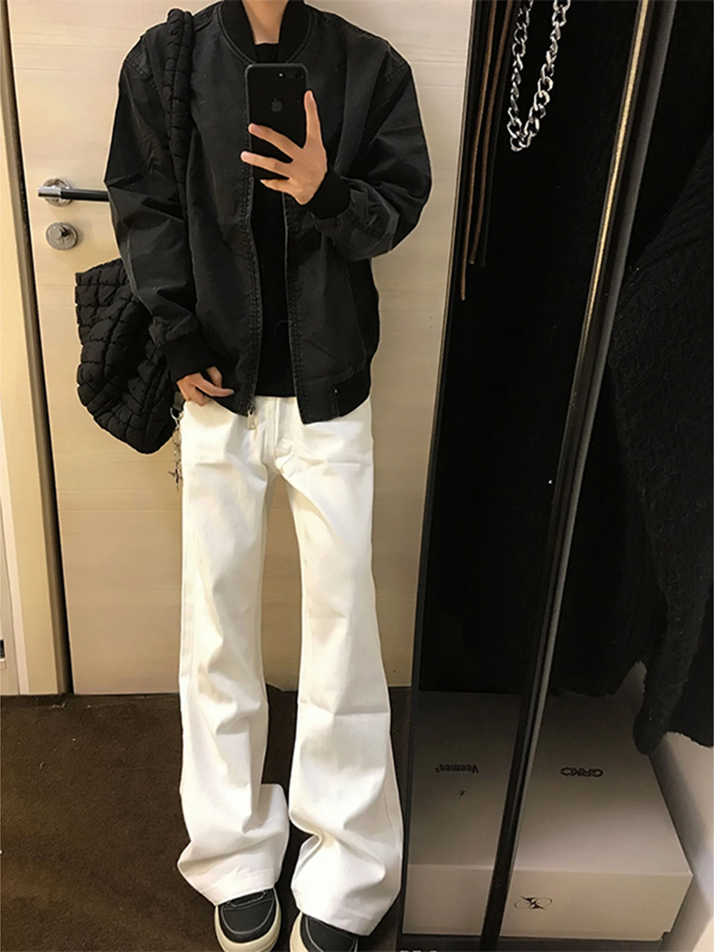 

Cleanfit White Bell Bot Jeans Men's Sle American High Street Vibe Slim Straight Leg Denim Pants Autumn Season