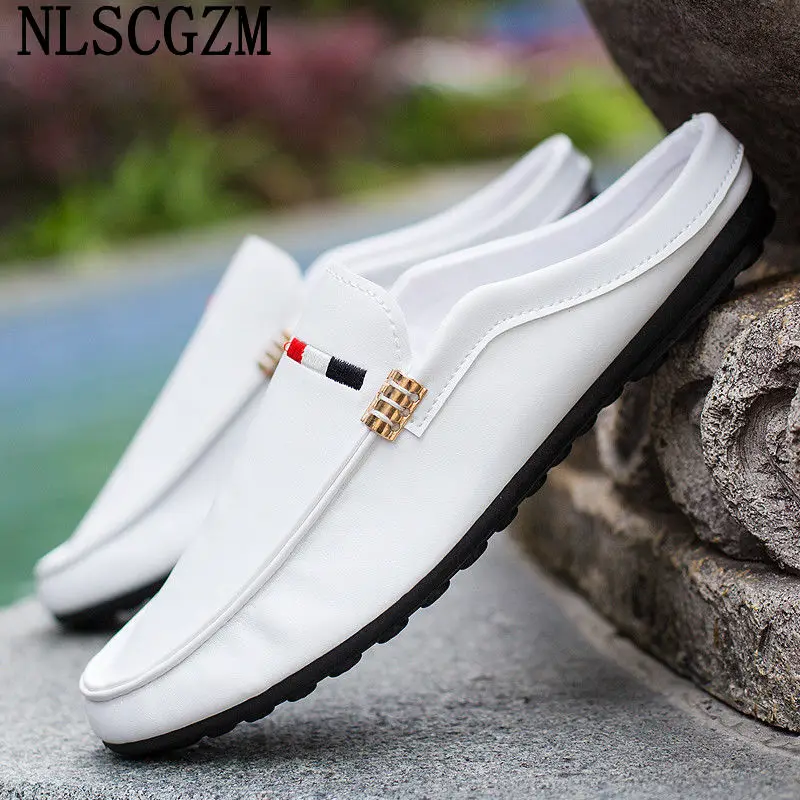 Slippers Luxury Designer Half Shoes for Men Casuales Slippers Men Luxury Summer Slippers Leather Shoes for Men Zapatos Hombre