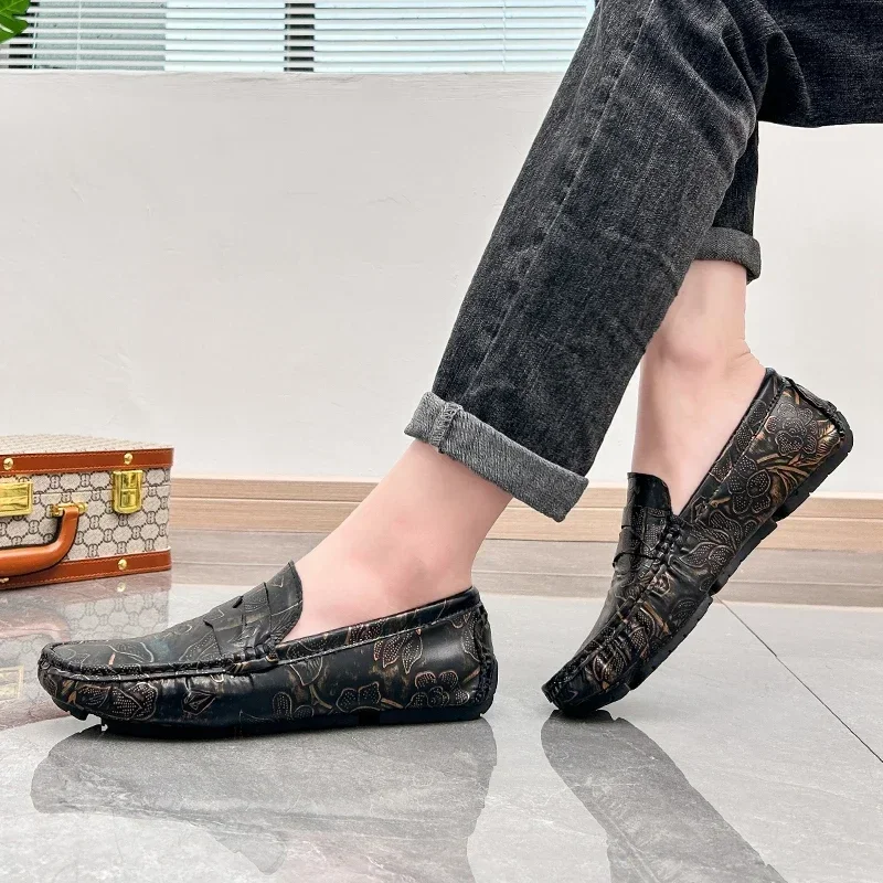 

Модные резные мужские туфли-бобы большого размера, размеры 38-48, удобные и повседневные туфли-бобы с плоской подошвой