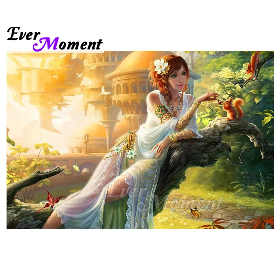 

Алмазная картина Ever Moment, женский замок, белка, квадратная дрель, мозаика, картина со стразами, 5D DIY, алмазная вышивка ASF1707