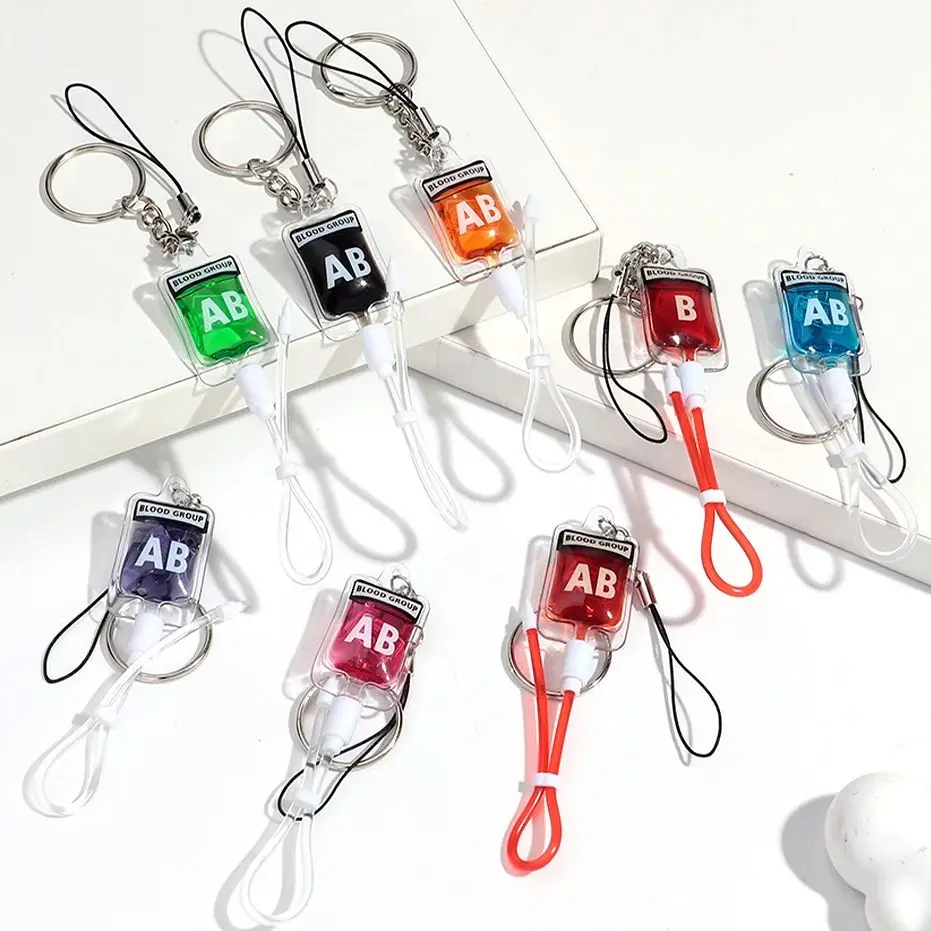 1Pcs Blood Type A B O AB Plasma Pack Blood Bag PVC Phone Pendant DIY Jewelry Making Charm Keychain Accessory Halloween Keyring