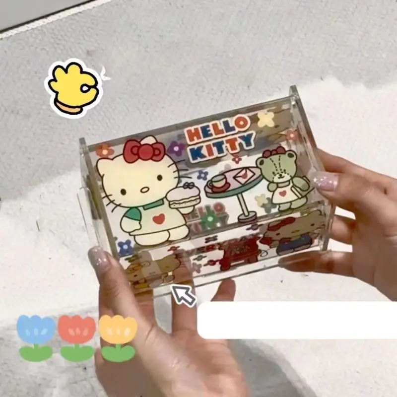 

Hello Kitty Puzzle Storage Box Anime Cartoon Sanrio Transparent Decorative Storage Box Ins Bedroom Storage Box Gift