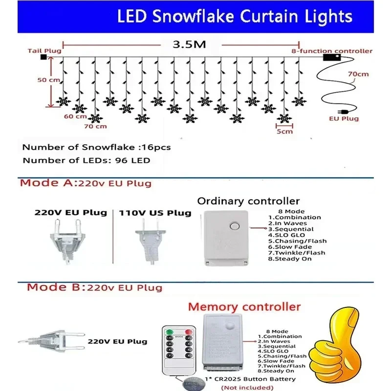 ไฟคริสต์มาส 3.5M ไฟประดับ LED สายไฟนางฟ้าไฟม่านกลางแจ้งสำหรับห้องปาร์ตี้วันหยุดปีใหม่ 2026 ตกแต่ง