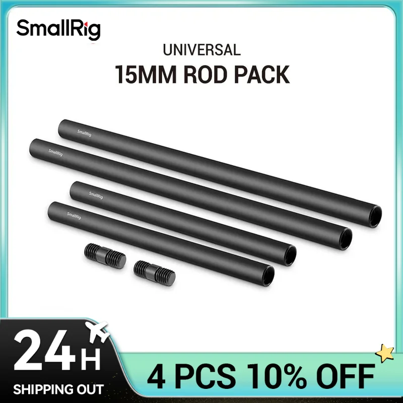 SmallRig 15mm z gwintem M12 Czarne pręty ze stopu aluminium do lustrzanek cyfrowych Uniwersalne akcesoria (6 szt.) 1659