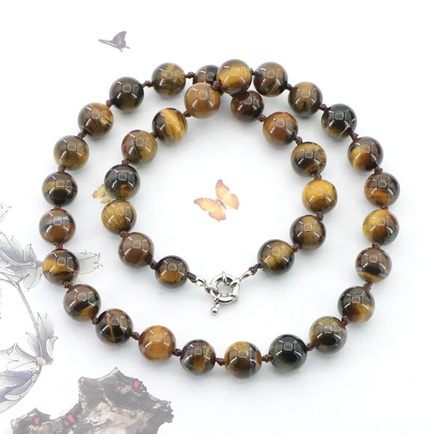 Natural 6-14mm Tiger Eye Stone Necklace Round Loose Beads Gems Stone Women Girls Wedding Christmas Gifts Jewelry Wholesale 18 \