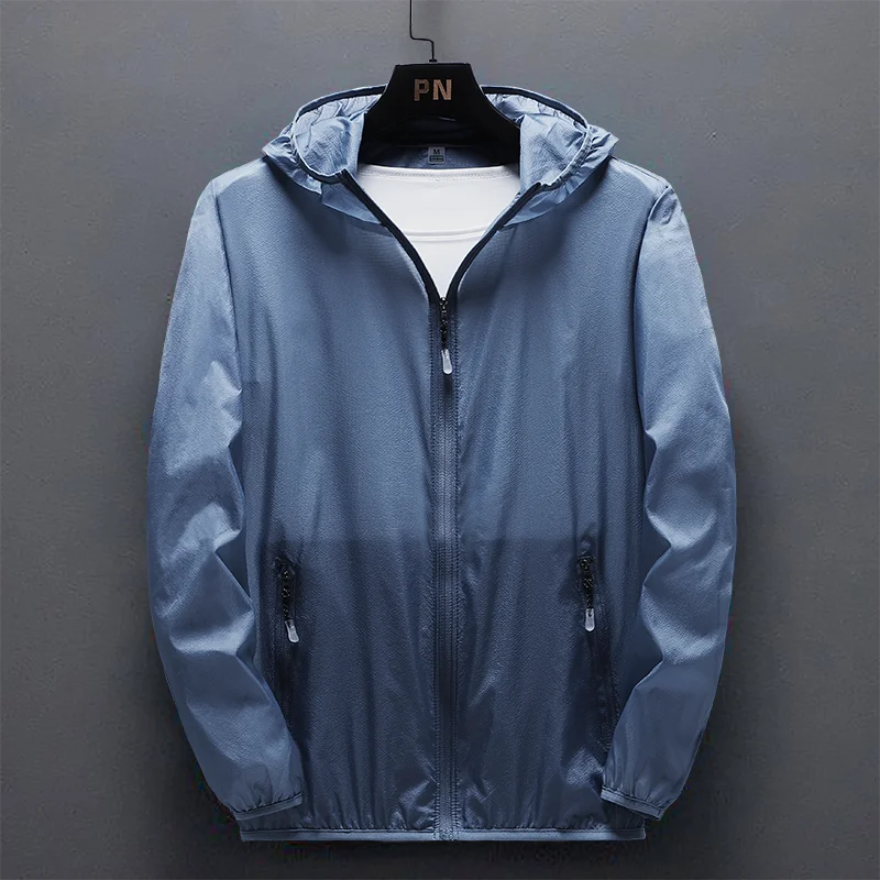 

Мужская летняя ультратонкая дышащая солнцезащитная куртка из ледяного шелка свободного кроя с длинными рукавами и декоративной молнией