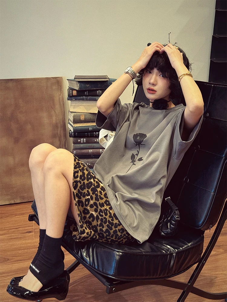 

Летняя тонкая простая свободная женская футболка Buuyie с коротким рукавом, с цветочным принтом, с эффектом похудения, универсальный повседневный хлопковый топ