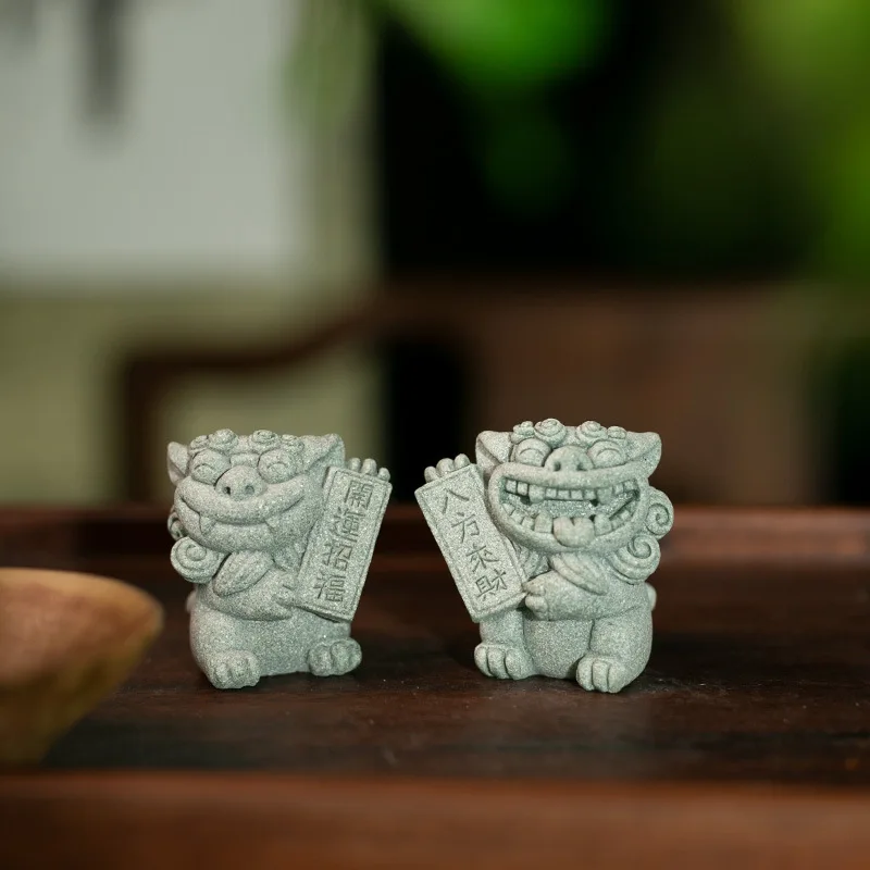 Chinese Stone Lion Foo Dog Fortune Auspicious Beast Desktop Tea Pet Fish Tank Landscape Home Decor Creative Zen Vintage Ornament