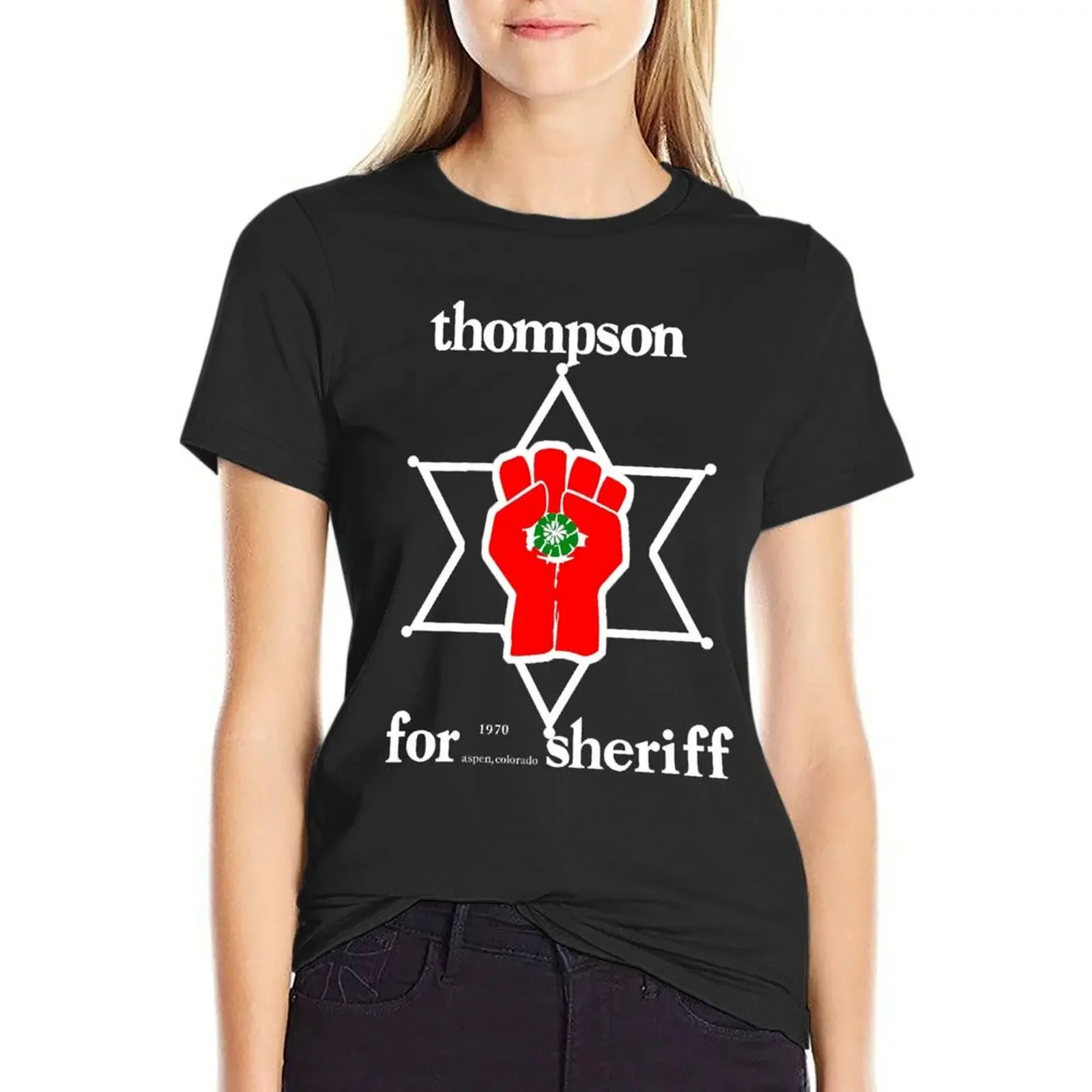 

Thompson for sheriff 2 for dark T-Shirt Short sleeve tee animal print shirt for girls quick drying cute clothes t shirt Women