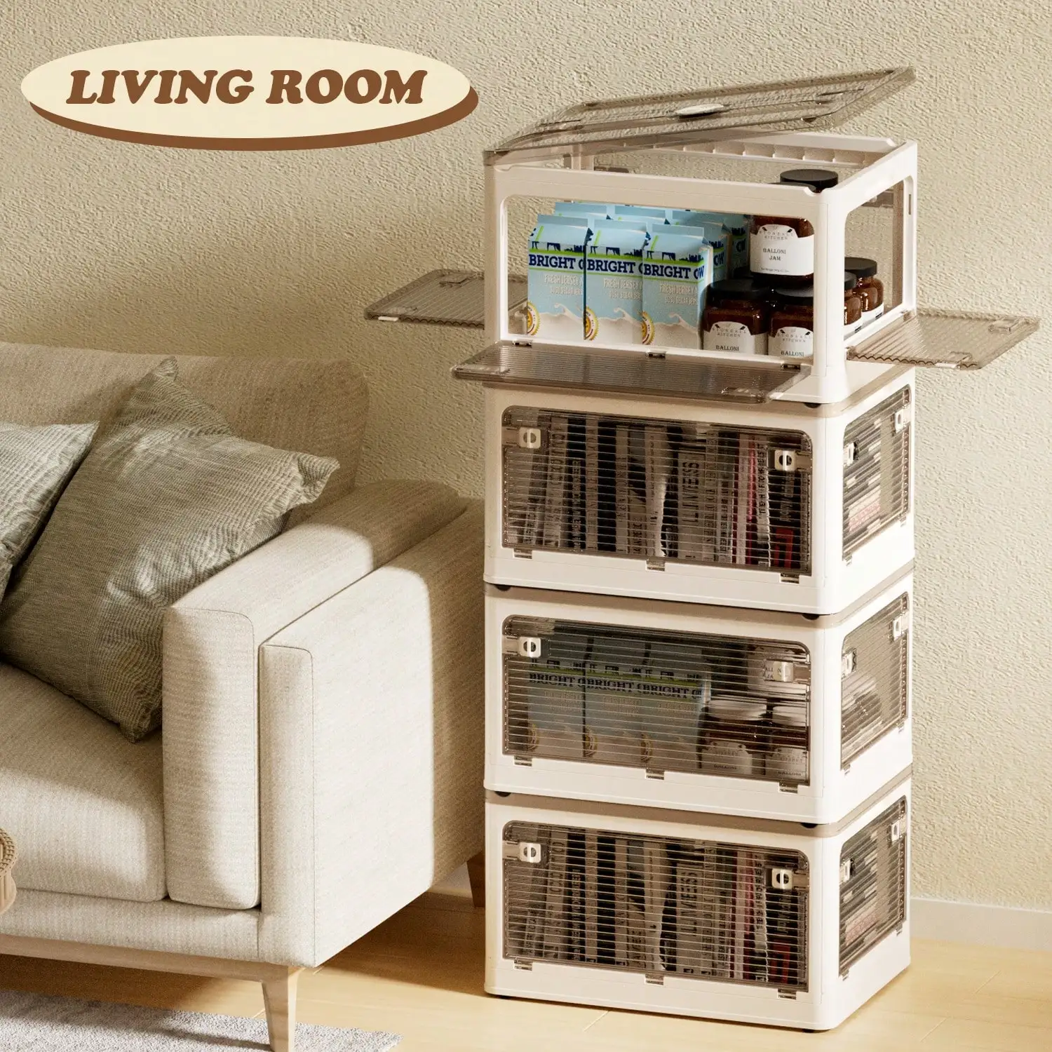 

Storage Boxes With Libs, Clear Doors Shelves Organizer, Stackable Storage Bins, Folding Storage Box, Collapsible Bookshelf