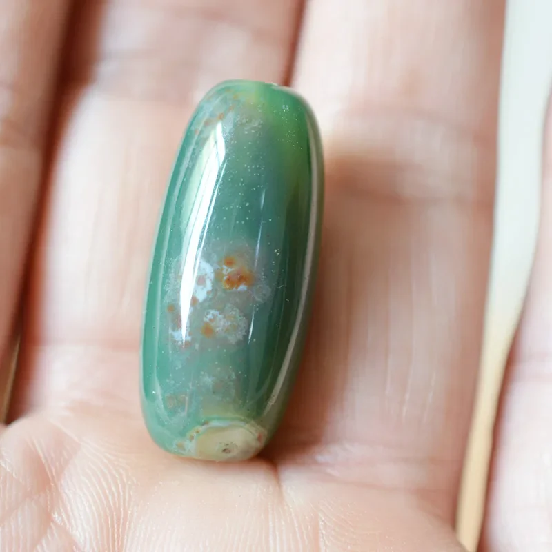 FLTMRH  30mm Vintage Green Stone Natural Tibetan Dzi Agates Stone Beads Oval Geometric Nine-eyed Antique Agates Beads for