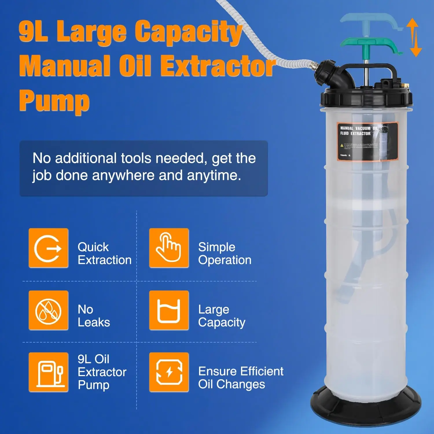 GOOACC Oil Extractor Pump 9L Manual Fluid Extractor Pump Oil Vacuum Changer with Brake Bleeding Hose Oil Suction Pump Extractor for Automotive Boat Motorcycles Oil Coolant Transmission Fluid Change view 2