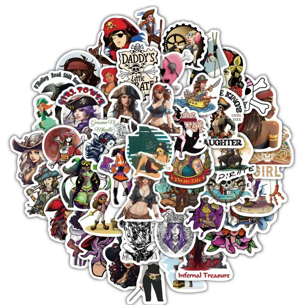 60Pcs Cartoon Pirate Girl Stickers for DIY Scrapbooking Phone Laptop Guitar Travel Luggage Car Skateboard Helmet Bottle Decal