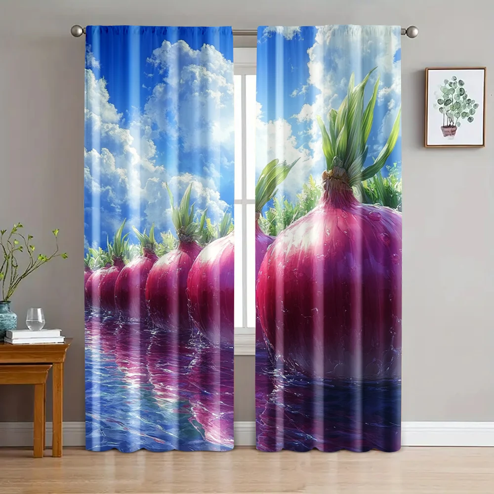 2pc,  Window Curtains Fashion anime wind onion Versatile Fabric,Without Electricity Wall Decor Use for Parties and Everyday