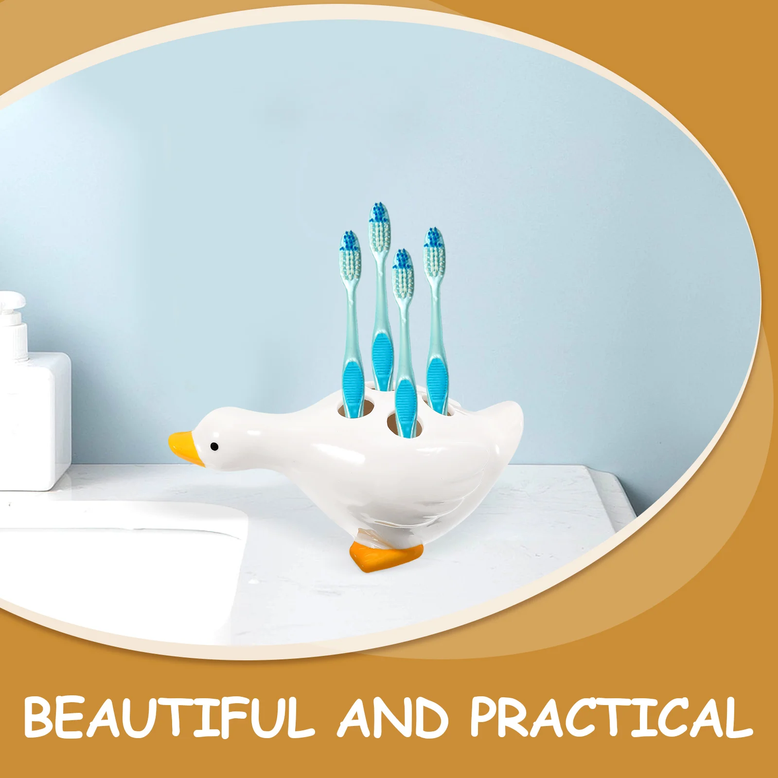 

Ceramic Duck Toothbrush Holder Cute Cartoon Style Compact Bathroom Vanity Toothbrush Storage Stand Toothbrushes Holder