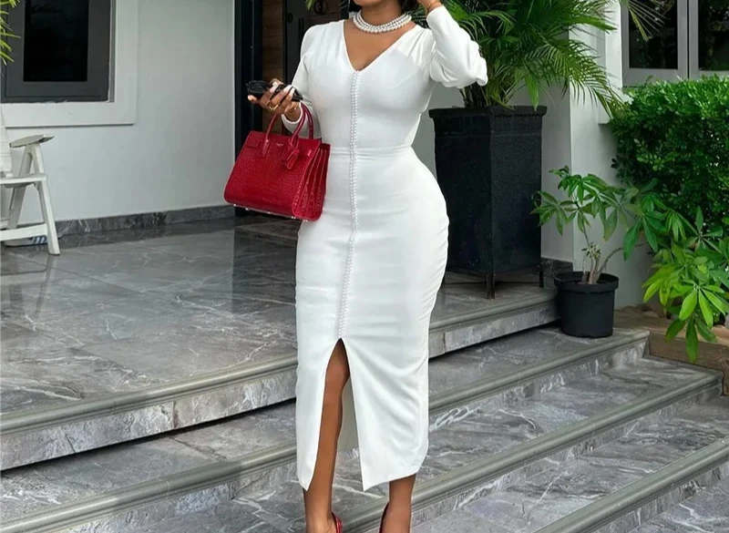 

Women Beading White Summer Bodycon Dresses Party Night Prom Long Dress Party High Waist Casual Streetwear Elegant Sexy Vestidos