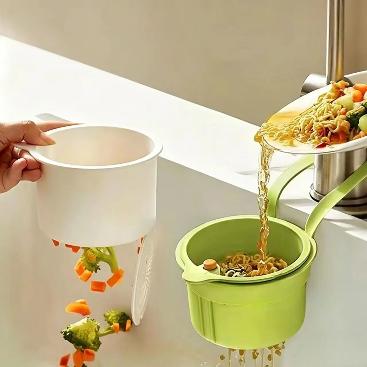 Kitchen Sink Strainer Basket with Faucet Hanging Waste Catcher And Draining Filter Press for Easy Dumping