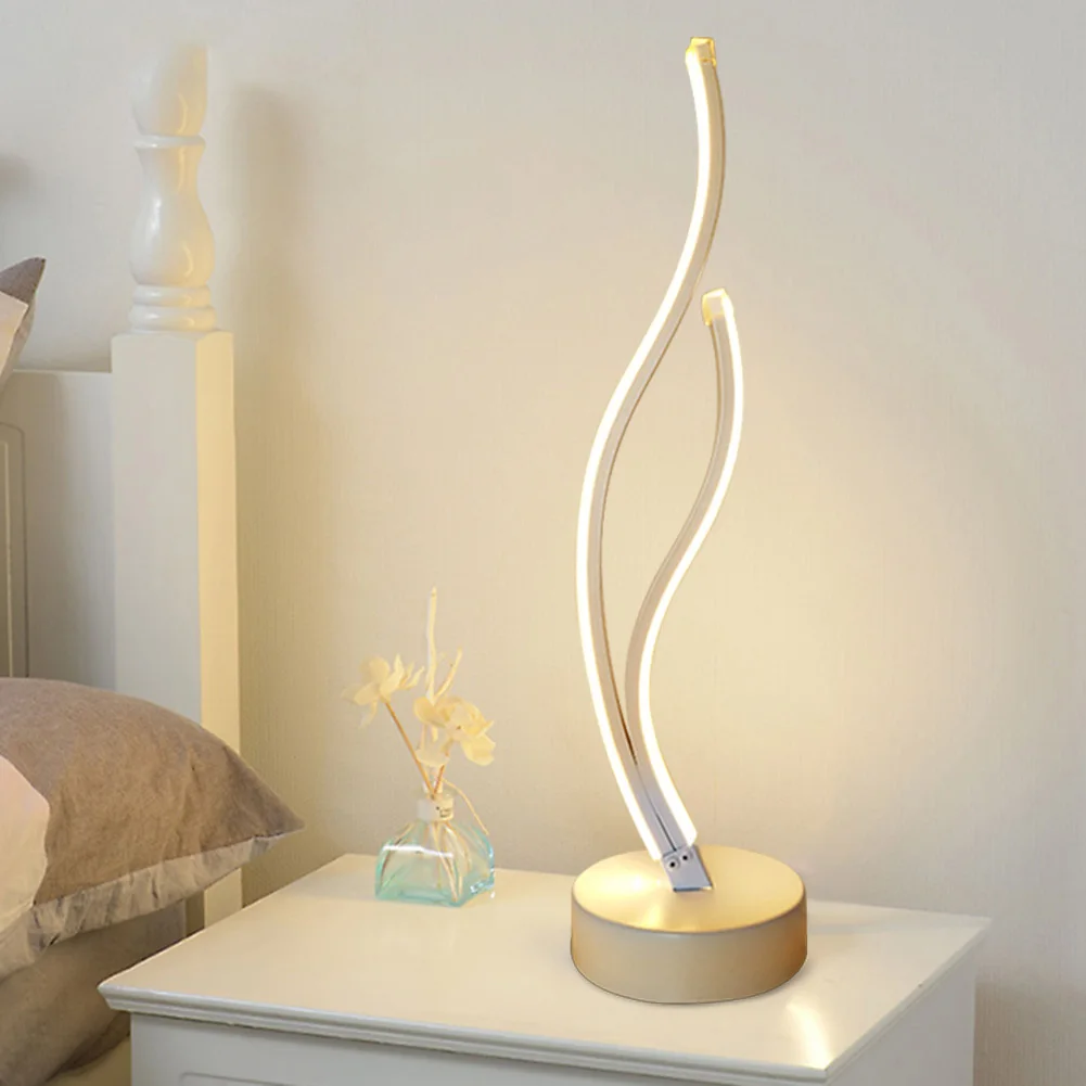 Nordic Indoor Table Lamp Modern Spiral Wave Shape Night Light Home Bedroom Hotel Bedside Lamp Acrylic Metal Wall LED Lighting