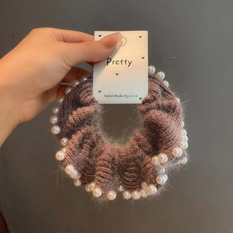 

High-End Autumn Winter Exquisite Yarn Pearl Scrunchie Women's Fashionable Atmosphere Back of Head Hair Tie Elegant Hair Accessor