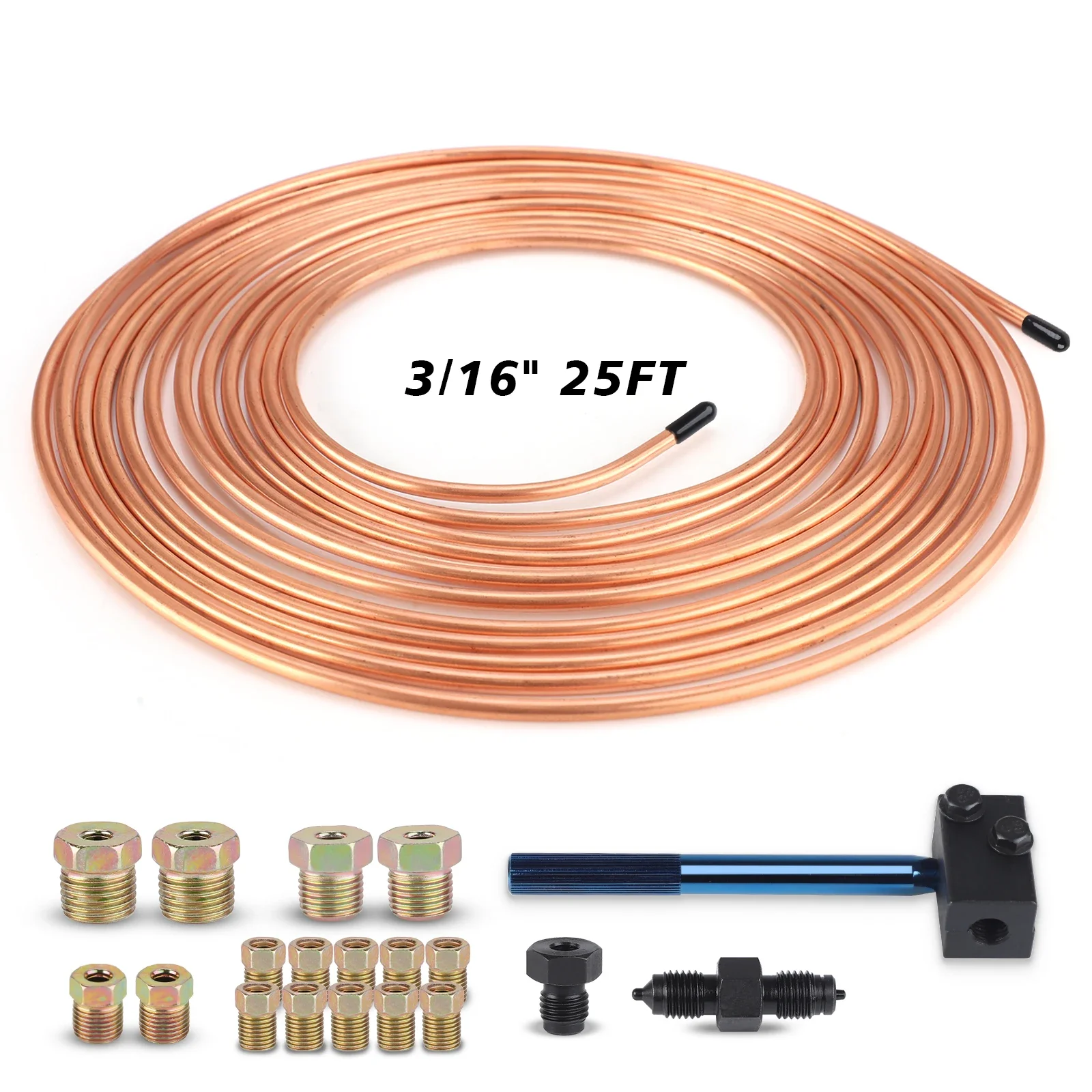 

Brake Pipe Flaring Tool Professional Copper Brake Line Kit Non-rust Car Brake Line Tubing Coil Kit Tube Roll 3/16" X 25ft SAE